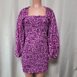 Free People Smock It To Me Mini Dress Women's Sz Medium Purple Azalea Combo NWT